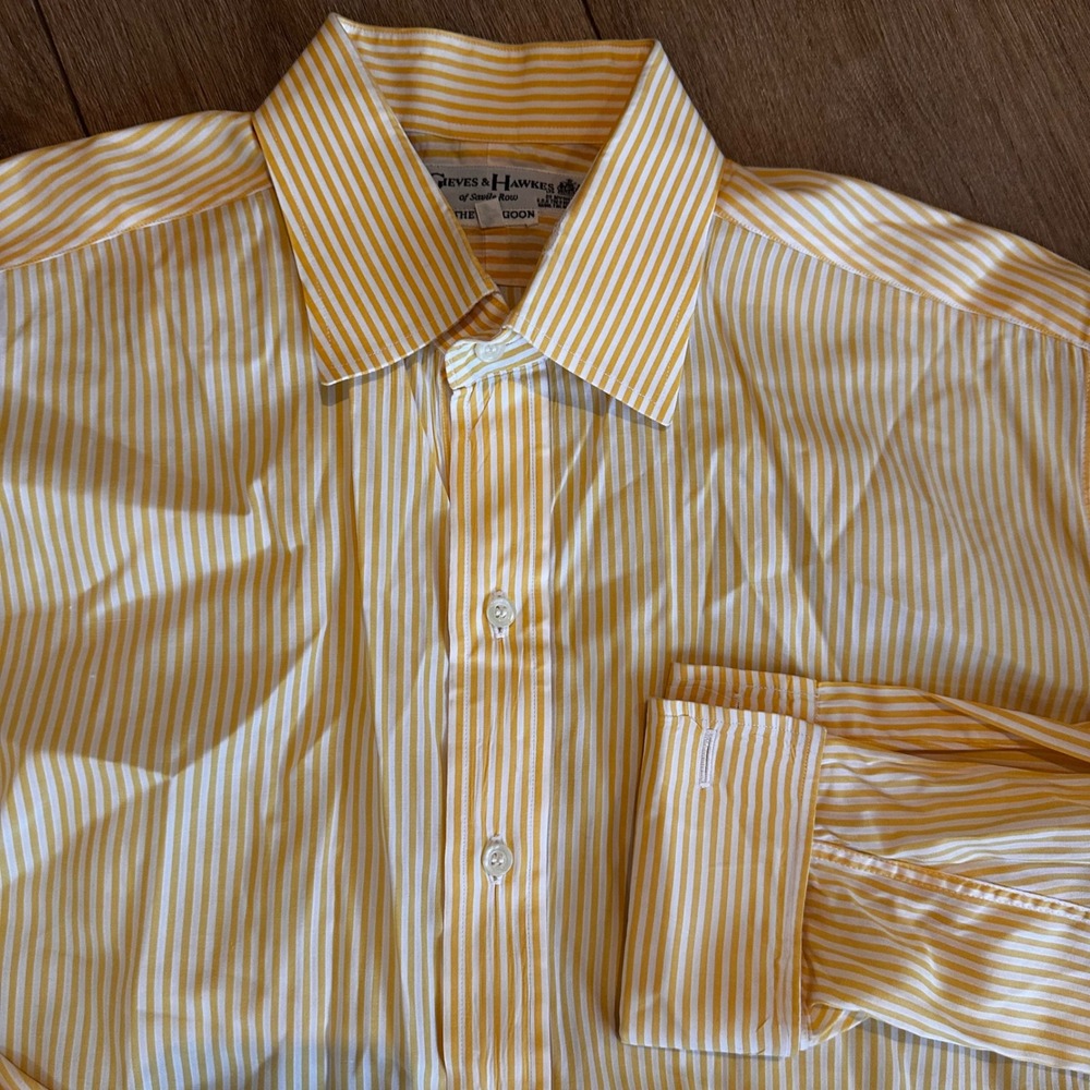Gieves & Hawkes Savile Row The Dragoon Yellow Striped French Cuff Shirt 17 43cm